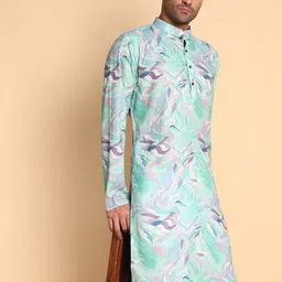 Vardha Abstract Printed Mandarin Collar Cotton Straight Kurta image 3