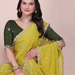 K 5 Fashion Embroidered Embellished Pure Chiffon Saree image 5