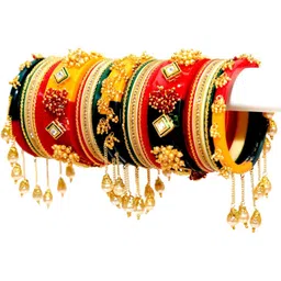 Zindura Set Of 2 Gold-Plated Stone Studded & Beaded Chuda Bangles image 2
