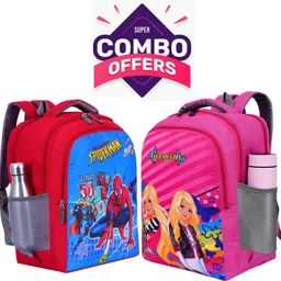 (1 barbie and 1 spiderman)COMBO PAKE For 1st class TO 5th class Waterproof School Bag-image-2
