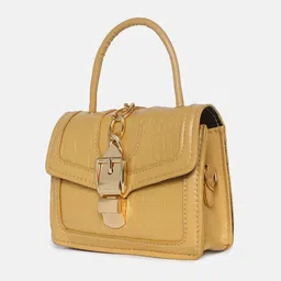 HAUTE SAUCE by Campus Sutra Yellow Textured Structured Satchel Bag image 4
