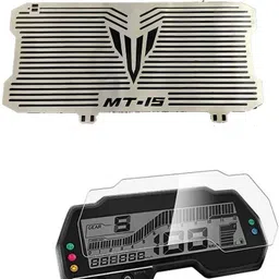 Combo of Silver Radiator Grill With Screen Protector for Yamaha MT 15 Bike Crash Guard-image-5