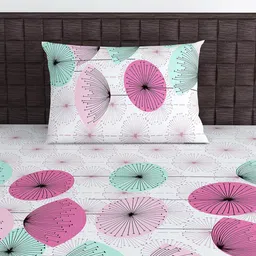 Divine Casa Sense Off White & Pink 120 TC Flat Single Bedsheet & 1 Pillow Cover image 3