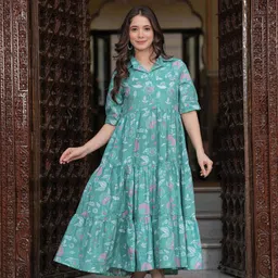 Women Fit and Flare Light Green Midi/Calf Length Dress-image-14