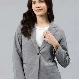 cottinfab Women Checkered Single Breasted Formal Blazer-picture-35