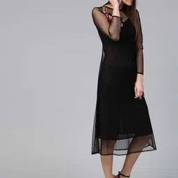 lihana Women A-line Black Midi/Calf Length Dress image 4