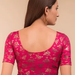 Bindigasm's Advi Floral Foil Printed Jacquard Saree Blouse image 3