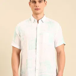 Linen Club Bahama Contemporary Slim Fit Abstract Printed Pure Linen Casual Shirt-picture-12
