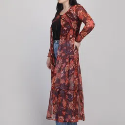 Lush&Loom Lifestyle Floral Printed Longline Tie-Up Shrug image 3