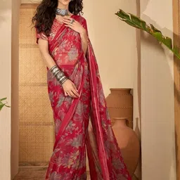 Sangria Floral Printed Zari Saree-picture-31