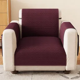 Lukzer Maroon Solid Polyester 1 Piece Sofa Cover With Arms-image-4
