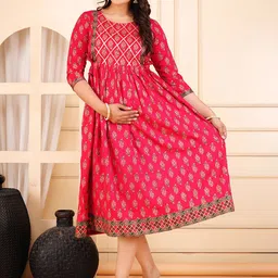 clothonus Women Floral Printed Gotta Patti Floral Maternity Anarkali Kurta image 3