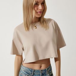Happiness istanbul Women Solid Round Neck Cotton T-shirt-picture-12