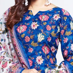 BAPS Women Floral Printed Regular Pure Cotton Kurta with Trousers & With Dupatta image 3
