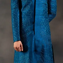 HILO DESIGN Embroidered Pure Silk Starlit Sherwani Set image 2