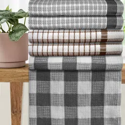 Athom Living Grey & Brown 6 Pieces Checked Cotton 210 GSM Bath Towels-image-33