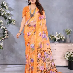 Moda Rapido Floral Poly Georgette Saree image 1