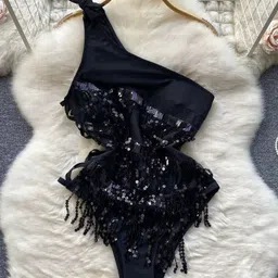 MADE FOR HER LABEL Gargi Sequin Tassel One Shoulder Bodysuit image 3