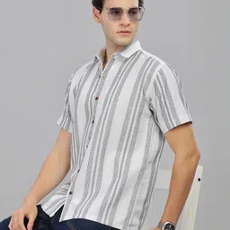 Moda Rapido Men White Polycotton Striped Classic Casual Shirts-image-10