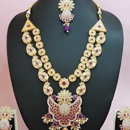 VATSALYA creation Alloy Gold- plated Purple Jewellery Set image 2