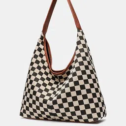 CORSICA Women Black & White Checked PU Oversized Bucket One Handle Tote Bag image 2