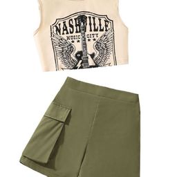 StyleCast x Revolte Girls Graphic Printed Round Neck Sleeveless T-shirt With Shorts-picture-39
