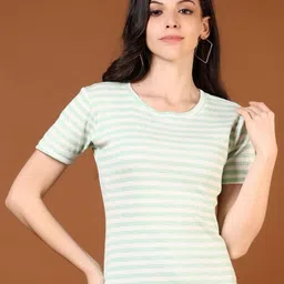 V-Mart Women Striped Extended Sleeves Pockets T-shirt-image-52