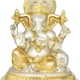 Exotic India Silver-Toned & Gold-Toned Ashirwad Ganesha Religious Idol Showpiece-image-16