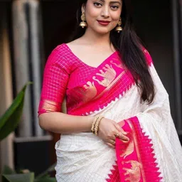 Mufa Checked Ethnic Motifs Woven Design Zari Saree image 3