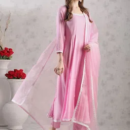 KALINI Round Neck Anarkali Kurta with Trouser & Dupatta-image-83