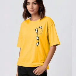 TQH Women Printed Drop-Shoulder Sleeves Applique T-shirt image 4