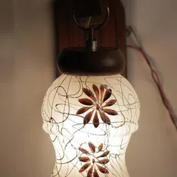 1ST TIME White & Brown Printed Wood Traditional Wall Lamp image 3