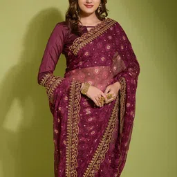 CaniBani Embellished Zari Pure Chiffon Heavy Work Saree image 4