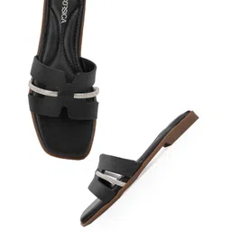 CORSICA Women Textured Open Toe Flats with Embellished image 5