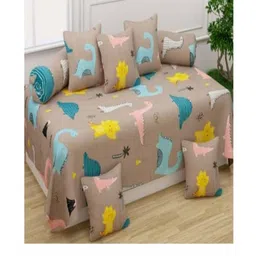 Filymore Set Of 8 Brown & Yellow Cartoon Characters Printed Diwan Set-picture-10