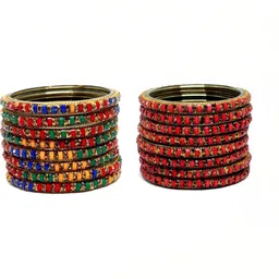 Shasmi Set Of 2 Multi Glass Artificial Stones & Beads Bangle-picture-48