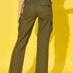 BUY NEW TREND Women Comfort Straight Fit High-Rise Easy Wash Cargos Trousers image 3