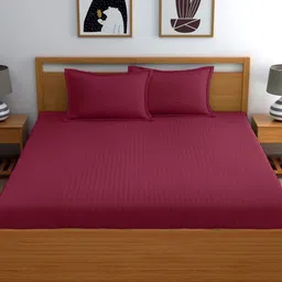 WEAVE AND DECOR Maroon Striped 300 TC Bedsheet with 2 Pillow Covers-picture-44