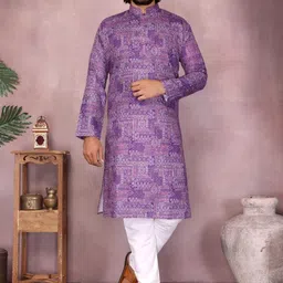 IMRAN TEXTILES Geometric Printed Mandarin Collar Pure Cotton Straight Kurta With Pyjamas-picture-10