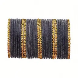 LLL FASHION Set Of 10 Grey Glass Artificial Stones & Beads Bangle-picture-13