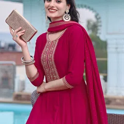 Berrylicious Floral Embroidered Sequinned Anarkali Kurta With Trousers & Dupatta image 5