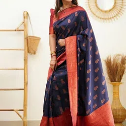 VILLE FASHION Ethnic Motifs Woven Design Zari Kanjeevaram Saree-picture-37