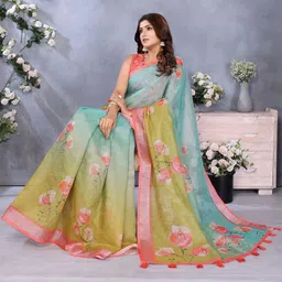 Tarlas Sarees Floral Printed Pure Linen Saree image 5