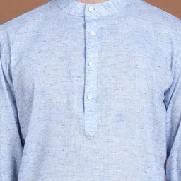 Anouk Blue Linen Mandarina Collar DobbyShort Kurta image 5