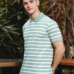 ONE SKY Men Striped Polo Collar Cotton T-Shirt image 4