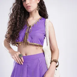 fusion by glitchez Floral Printed Embellished Tie-Up Detailed Co-Ords image 5