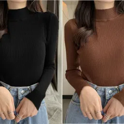 nt clothing Pack of 2 Casual Regular Sleeves Solid Women Multicolor Top-picture-29