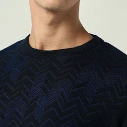 AD By Arvind Men Solid Self Design Round Neck Long Sleeves Pullover image 4