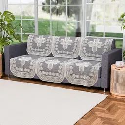 Kuber Industries White 6 Pieces 3 Seater Cotton Sofa Cover image 4