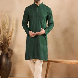 SWAGG INDIA Men Striped Zari Mandarin Collar Straight Kurta image 2